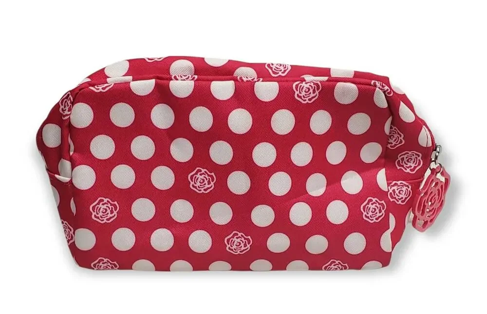 Lancome Pink Polka Dot Flower Make Up Bag / Travel Case
